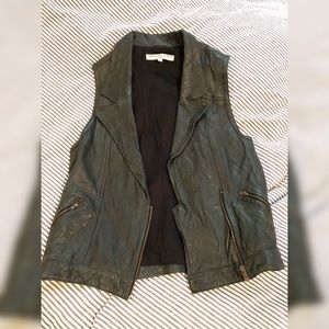 Leather Dk Olive (Green) Lined Moto Vest